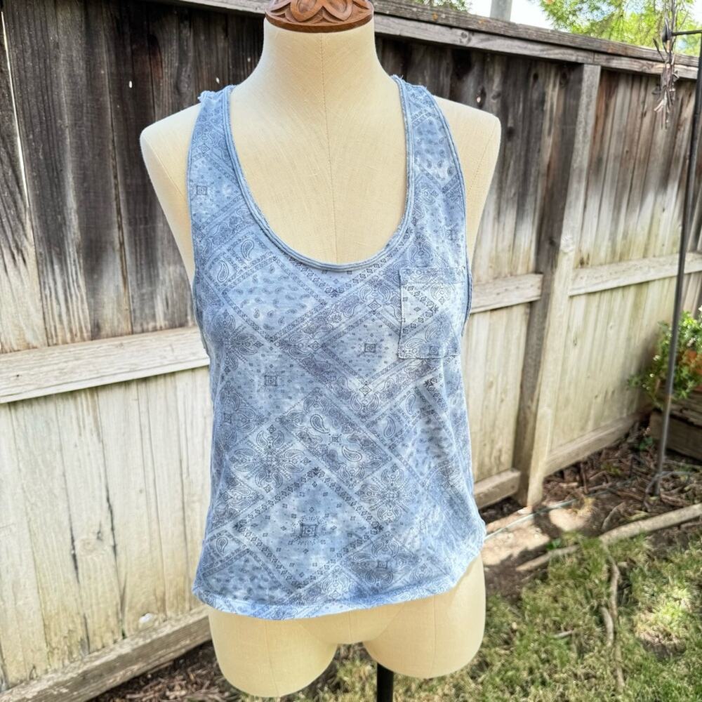 American Eagle Blue Paisley Patterned Cropped Tank Top Women's Size XS